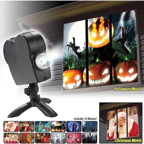 Christmas Halloween Laser Projector 12 Movies Disco Light Mini Window Display Home Projector Indoor Outdoor Wonderland Projector