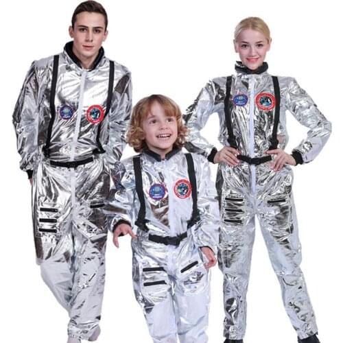 Silver Space Suit Boy Men Women Adult Plus Size Astronaut Costume Pilot Costumes Halloween Costume One Piece Jumpsuit