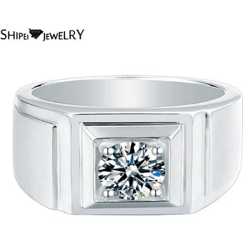 Shipei Classic 925 Sterling Silver Round Real Moissanite Diamonds Gemstone Engagement 1CT Mens Ring Fine Jewelry Wholesale