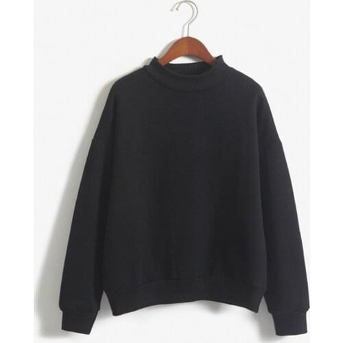 Autumn Sweatshirts Women O-neck Solid Color Turtleneck Long Sleeve Plus Velvet Pullovers Sweatshirt Warm Undershirt Свитшот