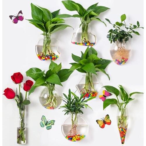 1 piece 8 shapes modern glass wall hanging vase garden greenhouse home office decoration supplies
