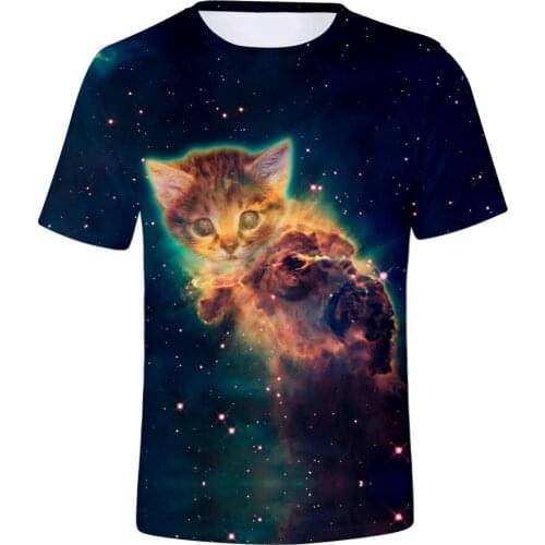 Funny Starry Sky Cat Printed Fashion Hip Hop 3d T Shirts Men Women T-shirt Top Short Sleeve O-neck 3D T-shirts Tee Shirt Clothes