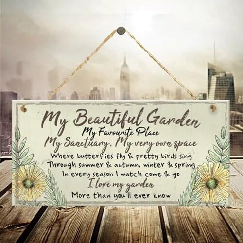 10*20cm My Beautiful Garden Hanging Plaque Rectangular Wooden House Sign Garden Shed Wall Hanging Home Decor Sign