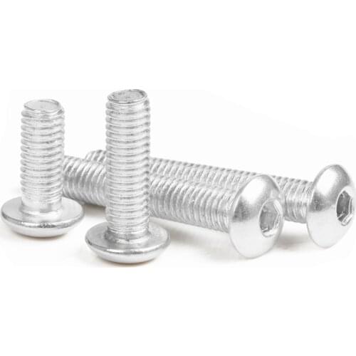 30-100Pcs/lot M2.5/M3/M4/M5/M6*L aluminum alloy round head socket head cap screws pure AL semicircular pan head socket screw