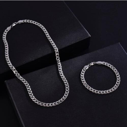 Basic Punk Stainless Steel Necklace for Men Women Curb Cuban Link Chain Chokers Vintage Black Gold Tone Solid Metal Gothic 2PCS