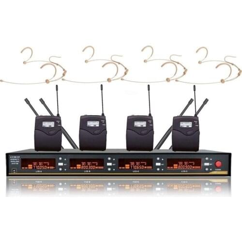 Bolymic 4 channels cordless mic UHF PLL Diversity Wireless Beige Headset Headworn Microphone
