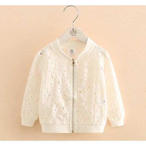 2020 Fashion Spring Autumn 2-12 Years Teenage Long Sleeve Sunscreen White Hollow Out Flower Baseball Jacket For Kids Baby Girls