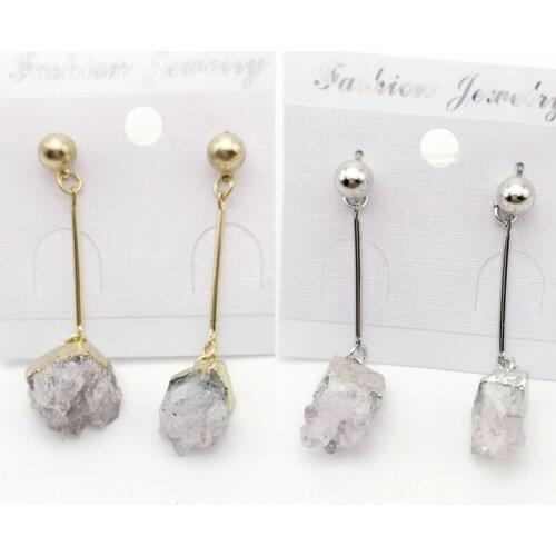 Brand Jewelry Natural Quartz Crystal Druse Gems Jewellery Women Push Back Earring Irregular Stone Charms Dangle Brinco