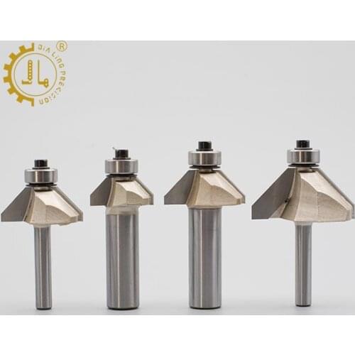 1PC 45 degree Chamfer Router Bits with Bearing woodworking router bit Two Flute Carbide Tipped Exchangeable Ball Bearing