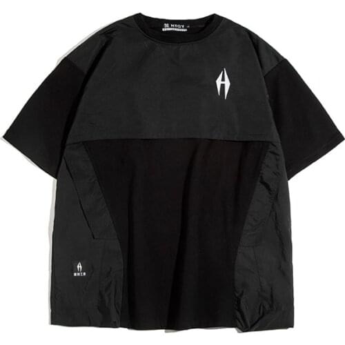 Techwear Hip Hop Patchwork Fake Two Pieces T Shirts Men Short Sleeve T-Shirts Summer Oversized Tshirts Male Tops Tees Streetwear
