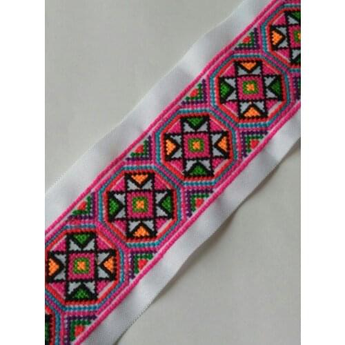 Miao hand stitch crochet cotton fabric lace trim 6.5cm dress collar ribbon tape webbing ethnic tribal nepal thai india boho DIY