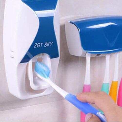 Bathroom Tool Washroom Accessory Wall Mounted Toothpaste Dispenser Toothbrush Holder Self-Adhesive