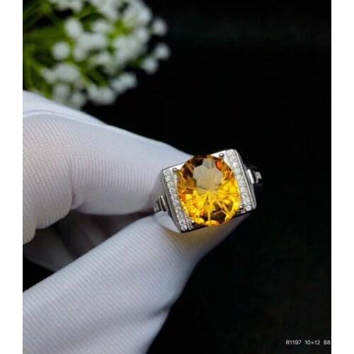 KJJEAXCMY boutique jewelryar 925 Silver-inlaid Natural Citrine Gemstone Mens Ring Support Detection