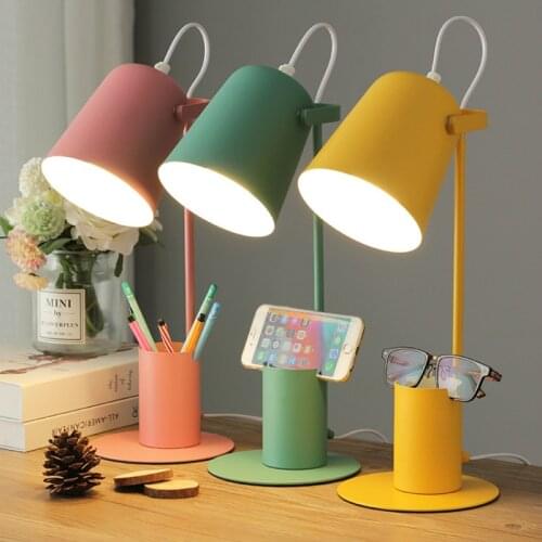 Creative Nordic Iron Art Table Lamp LED Fashion Reading Dimming Desk Lamp with Pen Holder Eye-Protect Desk Lamps for Home