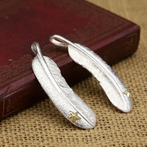 S925 Sterling Silver Jewelry Stars Silver Men and Women Popular Feather Pendant