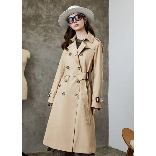 JAZZEVAR 2021 Longer Section Khaki Windbreaker Jacket Female Temperament New high-end Coat