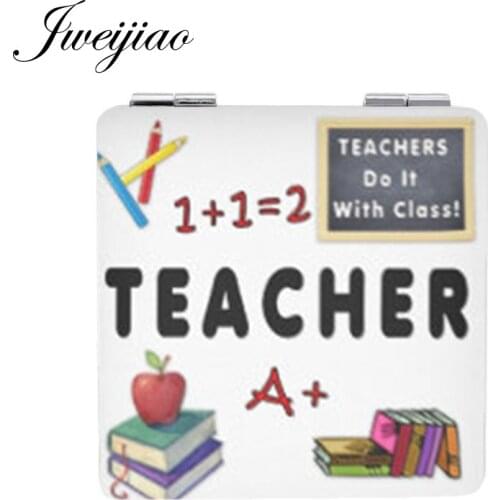JWEIJIAO a good teacher takes a hand opens a mind touches a heart Double Sides Square leather Gift pocket mirror FQ428