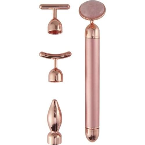 4 in 1 Face Massager Gold Vibrating Rose Quartz Roller Face Jade Roller T/V Shaped Face Firming Facial Skin Neck Care Tools
