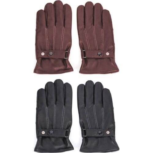 Men Sheepskin Leather Gloves Autumn Winter Warm Full Finger Black Brown Gloves High Quality 2020 Male Gloves For Riding Driving