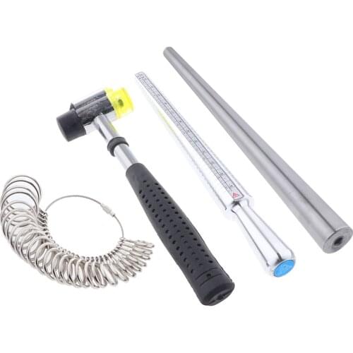 4pcs/Set Accurate Jewelry Ring Making Kit, Ring Sizer, Mandrel ,Rubber Hammer DIY Jewelry