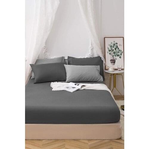 Pure %100 Cotton Combing Luxury Solid Dark Gray Fitted Sheet Elastic Bed Linens Mattress Cover 160x200 Comfortable Modern 2020