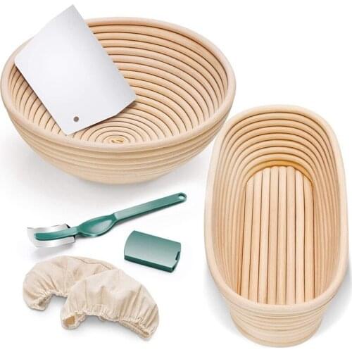New Bread Banneton Proofing Basket Sturdy Natural Rattan with Bread Lame +Dough Scraper+ Linen Liner Cloth