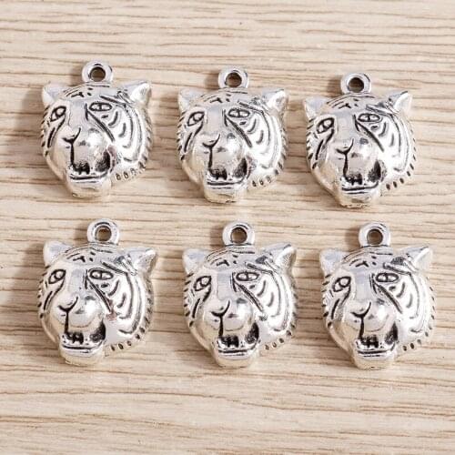 15pcs 13*17mm Retro Silver Color Tiger Charms for Jewelry Making Alloy Animal Charms for Pendants Necklaces Earrings DIY Crafts