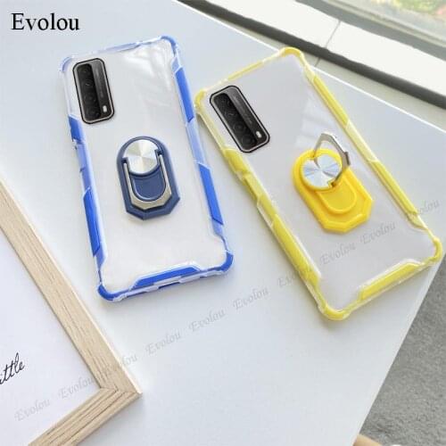 For Huawei Y7A A8P Y9S Transparent Acrylic Hard Phone Case For Huawei P Smart 2021 Y9 Prime Ring Holder Airbag Shockproof Cover