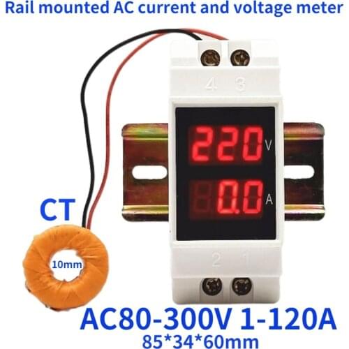 LED digital ammeter DIN rail voltmeter AC 50-500v 100A household distribution box DZ47