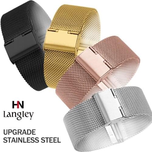 2018 Full Stainless Steel Mesh Watchband Size 12 14 16 18 20 22 24 Mm Wrist Watch Band Gold Black Hook Buckle Strap Accessories
