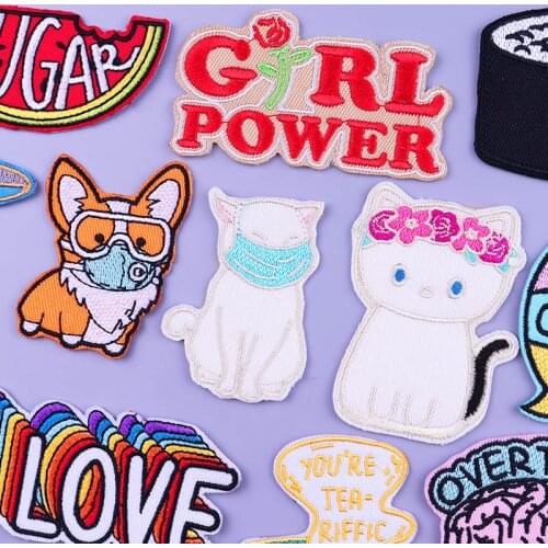 Cartoon Cat Dog Patches On Clothes Iron On Patches Animal Stickers Clothing Cute Patch For Baby Kids T-shirt Stripe Animal Badge