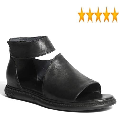 Men 100% Genuine Leather Summer Fashion Rome Gladiator Breathable Street White Black Cowhide Sandals Beach Shoes