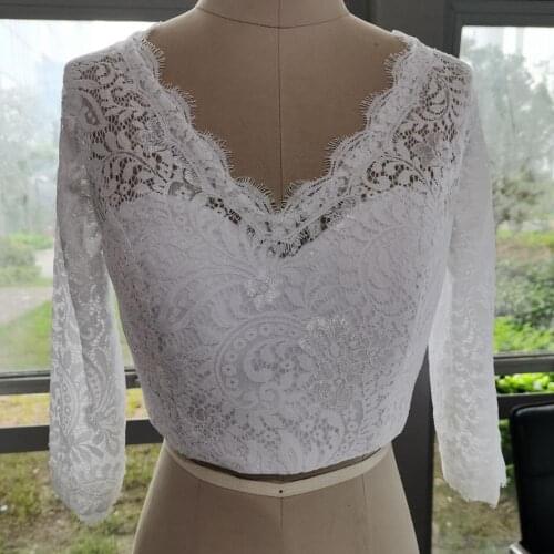 V-Neck Bridal Bolero Long Sleeve Wedding Jacket Shawl White Ivory Lace Applique Custom Size Wedding Accessories Jackets