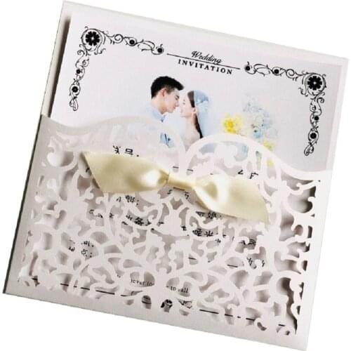 Navy Blue Laser Cutting Engagement Hollow Lace Invites Business Invitations Birthday Greeting Invitation Card Pocket