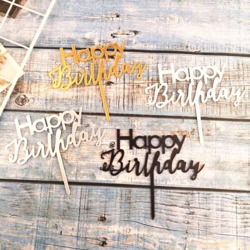 Happy Birthday Acrylic Cake Topper New Arrival Gold Pink Acrylic Cake Flags For Kids Birthday Party Cake Decorations Baby Shower