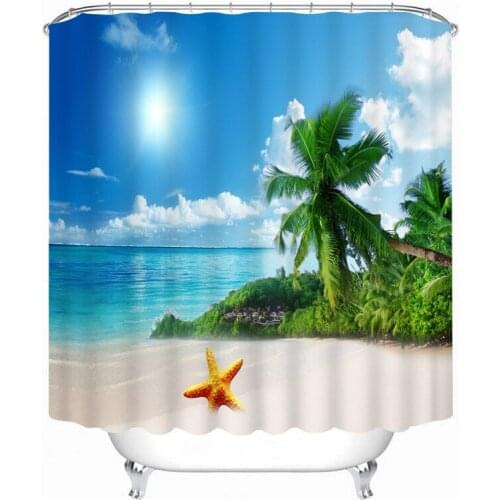 3d Sea view Coconut Tree and Beach Pattern Shower Curtains Bathroom Curtain Thicken Waterproof Thickened Bath Curtain