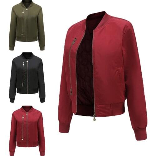 Autumn Womens Coat 2021 Aviator Jacket Fashion Zip Pocket Casual Long Sleeve Stand Collar Thin Cotton Coat