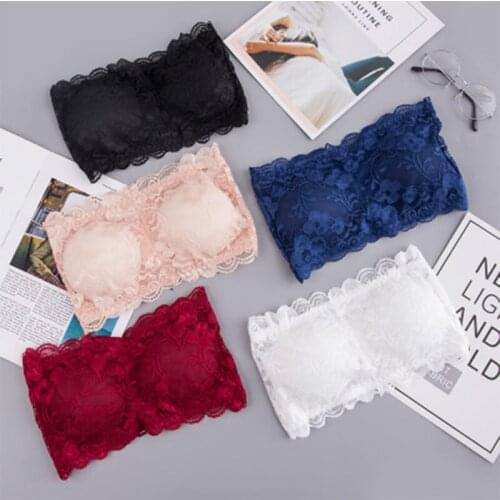 1pc Fashion Summer Womens Floral Lace Bandeau Seamless Bandeau Wire Free 4-Hook Bralette Strapless Tube Top Free Shipping