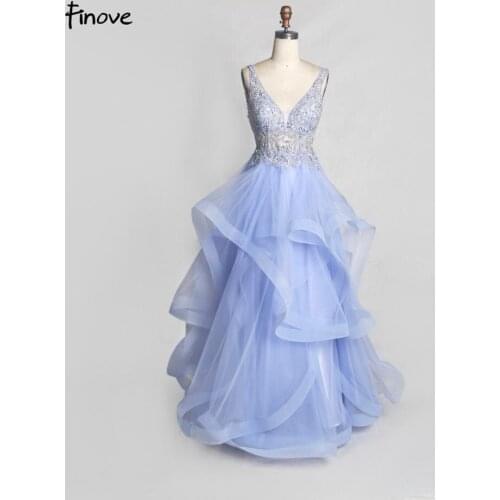 Finove Prom Dress 2020 Long Vestido De Fiesta Beading V Neck Formal Prom Woman Party Dress Plus Size