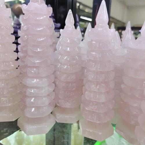 1pcs pink crystal natural mineral high quality clear linglong pagoda water quartz crystal fengshui household accessori