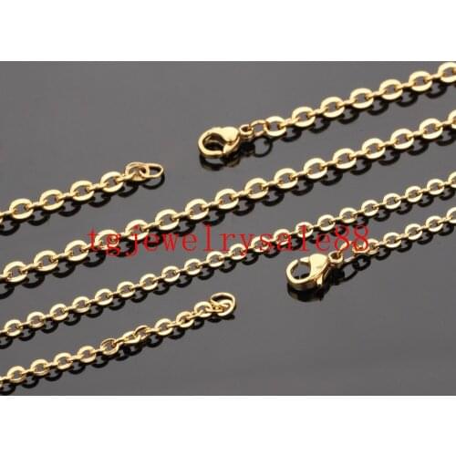 10/20pcs/lot Wholesale 2/2.4/3.2mm Width 316L Stainless Steel Gold Plating Cross Link Nacklace Chain 16-40inch Free Choose