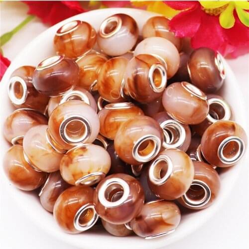 10Pcs 14x8mm Large Hole Brown Cloud Color Resin European Spacer Beads Slider Charm Beads for Bracelet Jewelry Making Hole: 5mm