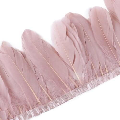 2 Yard Natural Goose Feathers Fringe Trimming Leather Pink White Plumes Ribbon For Wedding Decoration DIY jujuhat Crafts