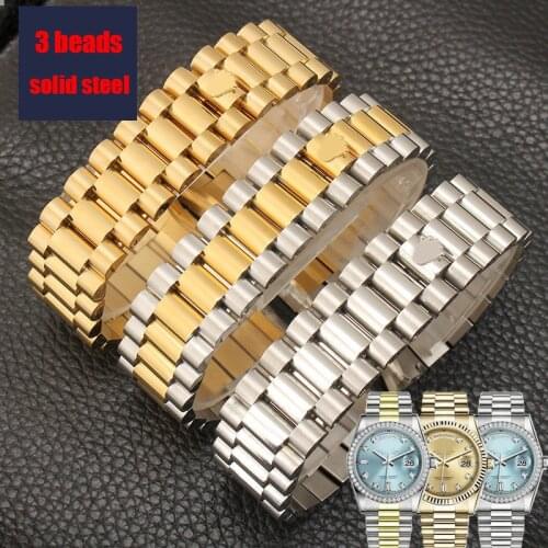 Watch Accessories Band Watch Bracelet for Rolex Daytona Submariner 3 Beads Watch Strap 13 17 20 21mm Solid Stainless Steel Clasp