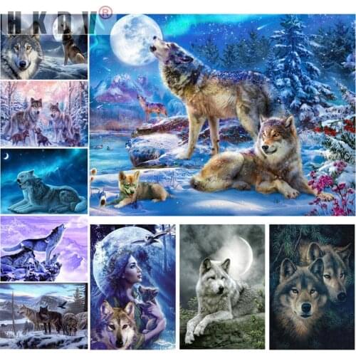 GREN 5D DIY Diamond Painting Wolf Cross Stitch Kit Full Round Drill Embroidery Animals Mosaic Art Picture Rhinestones Home Decor