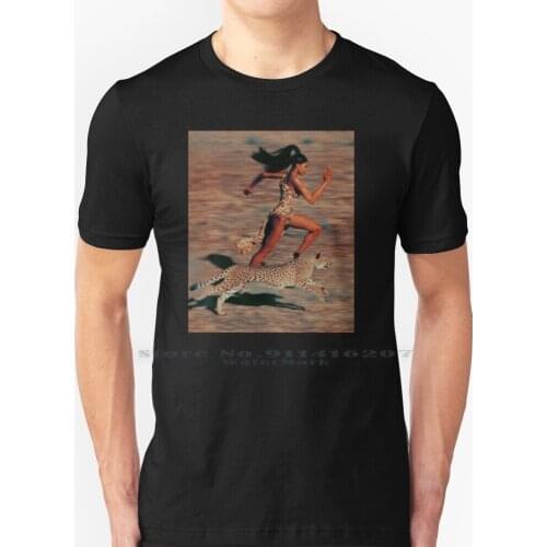 Faster T Shirt 100% Pure Cotton Model Fashion Cheetah Cheetah Running Magazine Chic Naomi Campbell 90s