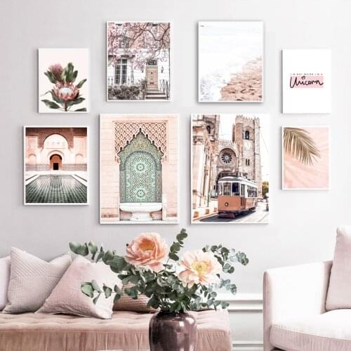 Palm Leaf Flower Beach Tram Morocco Door Wall Art Canvas Painting Nordic Posters And Prints Wall Pictures For Living Room Decor