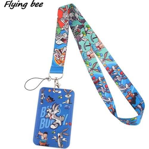 Flyingbee X1395 Funny Rabbit Cartoon Lanyard Card ID Holder Car KeyChain Gym Phone Badge Kids Key Ring Holder Jewelry