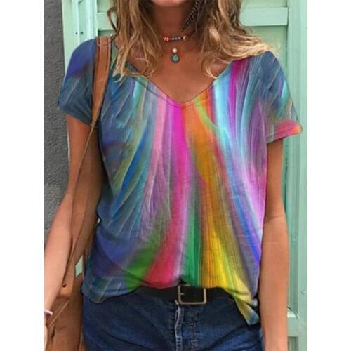 Loose Ladies T Shirt Women Aesthetic Graphic Print Tees Vintage Chic V-neck Tops Summer Woman Causal Short Sleeved