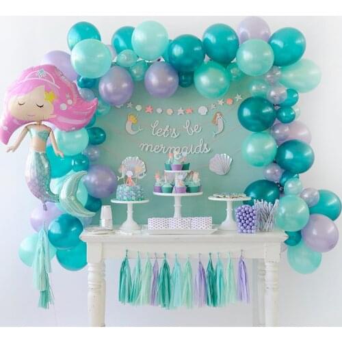 Girls Birthday Party Mermaid Theme Banner Party Decoration Birthday Garland Mermaid Tail Shell Balloons Banner Baby shower Decor